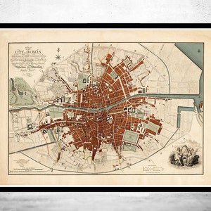 Vecchia mappa di Dublino Irlanda 1797 Mappa vintage / Stampa artistica da parete poster vintage / Stampa mappa da parete / Stampa vecchia mappa