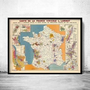 Old France Wine Chart 1949 Carte Vinicole de La France | Vintage Poster Wall Art Print | Wall Map Print |  Old Map Print