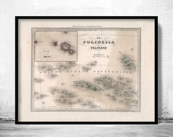 Old Map French Polynesia Vintage Map 1858 | Vintage Map Wall Art Print | Large Map Print | Home Decor Wall Art