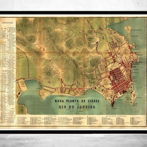 Old Map of Rio de Janeiro Brasil 1867 Vintage Map | Vintage Map Wall Art Print | Large Map Print | Home Decor Wall Art
