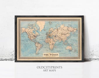Vintage World Map 1876 Mercator Projection Print | Antique Wall Decor