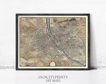 パリのヴィンテージ地図 1742年 パリの古地図 フランス 修復装飾