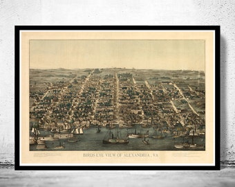 Old Map of Alexandria Virginia Columbia Maryland 1863  | Vintage Poster Wall Art Print |