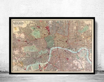 Ancienne carte de Londres, 1880 | Affiche d'art mural vintage | Impression de carte murale | Ancienne impression de carte