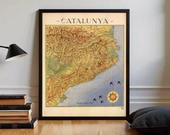 Old Map of Cataluña Catalunya 1940 Old Catalonia map Vintage Map | Wall Map Print