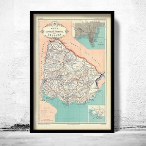 Old Map Uruguay and Montevideo South America Old Map 1888  | Vintage Map Wall Art Print | Large Map Print | Home Decor Wall Art