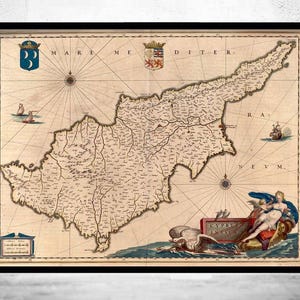 Old Map of Cyprus 1650 Vintage Map  | Vintage Map Wall Art Print | Large Map Print | Home Decor Wall Art
