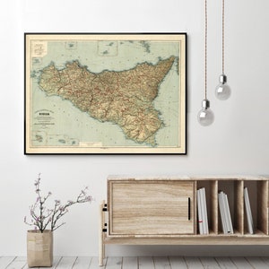 Old Map of Sicily Sicilia Italy 1891 Vintage Map Vintage Poster Wall Art Print Wall Map Print Old Map Print image 2