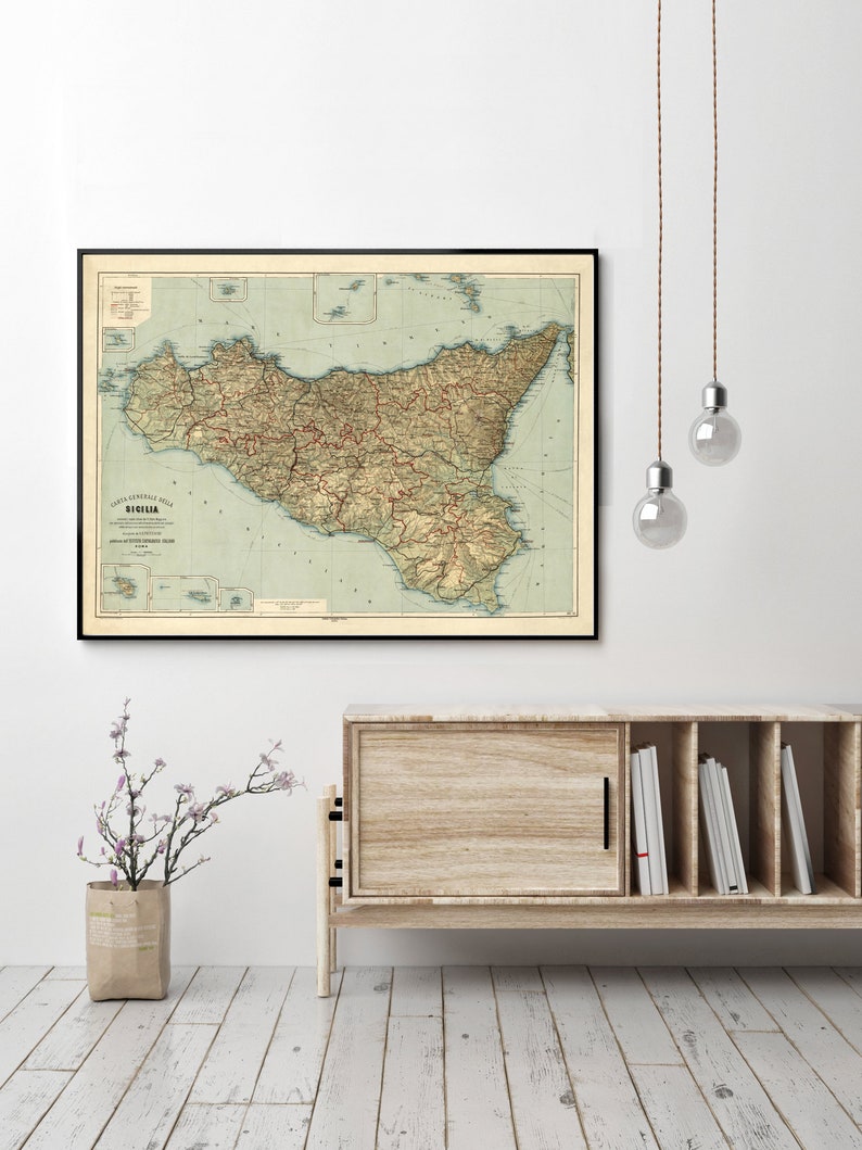 Old Map of Sicily Sicilia Italy 1891 Vintage Map Vintage Poster Wall Art Print Wall Map Print Old Map Print image 2