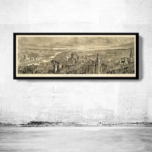 Old Dublin Panoramic View Ireland 1890 | Vintage Map Wall Art Print | Large Map Print | Home Decor Wall Art