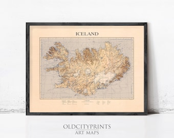 Vintage Map of Iceland Islandia Vintage Map Iceland | Vintage Map Wall Art Print | Large Map Print | Home Decor Wall Art