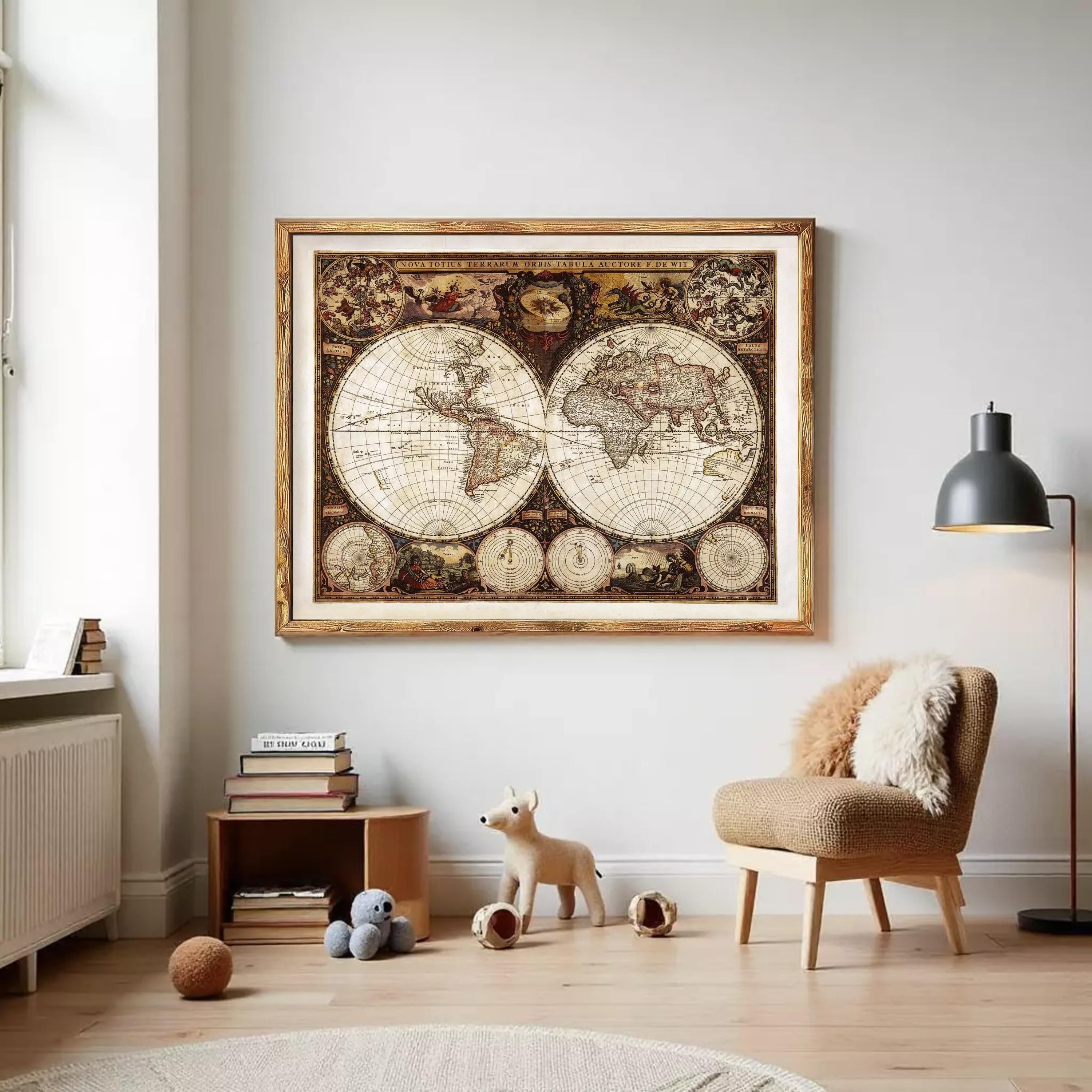 Antique World Map 1660 Reproduction Print | Vintage Old Wall Art - Etsy ...