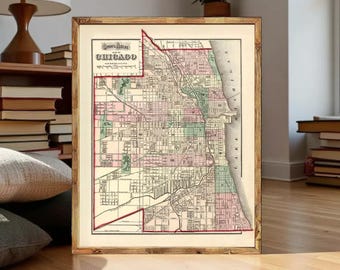 Old Map of Chicago 1874 Vintage Map of Chicago | Wall Map Print