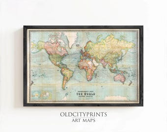 Beautiful World Map Vintage Atlas 1914 Mercator projection  | World Map Gift World Map Print | Vintage World Map | World Map Wall Art