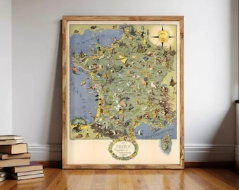 Old Map of France Gastronomy Carte Gastronomique Vintage Map | Wall Map Print