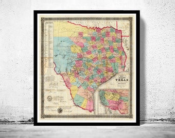 Antique Map Texas 1856 United States of America  | Vintage Poster Wall Art Print | Wall Map Print |  Old Map Print