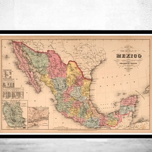 Old Map of Mexico 1859  | Vintage Poster Wall Art Print | Wall Map Print |  Old Map Print