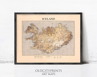 Vintage Map of Iceland Islandia Vintage Map Iceland | Wall Map Print