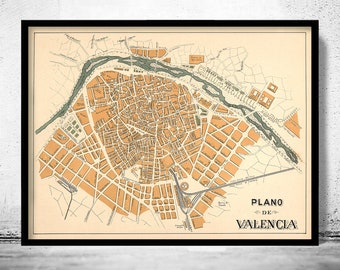 Old Map of Valencia City 1905 Spain Vintage Map | Vintage Poster Wall Art Print | Wall Map Print | Old Map Print