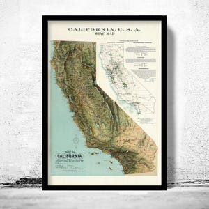 Old Map of California Wine Map 1900 Vintage Map  | Vintage Map Wall Art Print | Large Map Print | Home Decor Wall Art