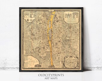 パリのヴィンテージ地図 1742年 パリの古地図 フランス 修復装飾