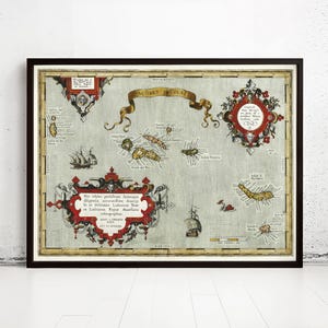 Old Map of Açores Azores Islands 1584 Vintage Map | Vintage Map Wall Art Print | Large Map Print | Home Decor Wall Art