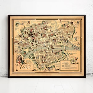 Old Map of York City United Kingdom History Map Vintage Map  | Vintage Map Wall Art Print | Large Map Print | Home Decor Wall Art
