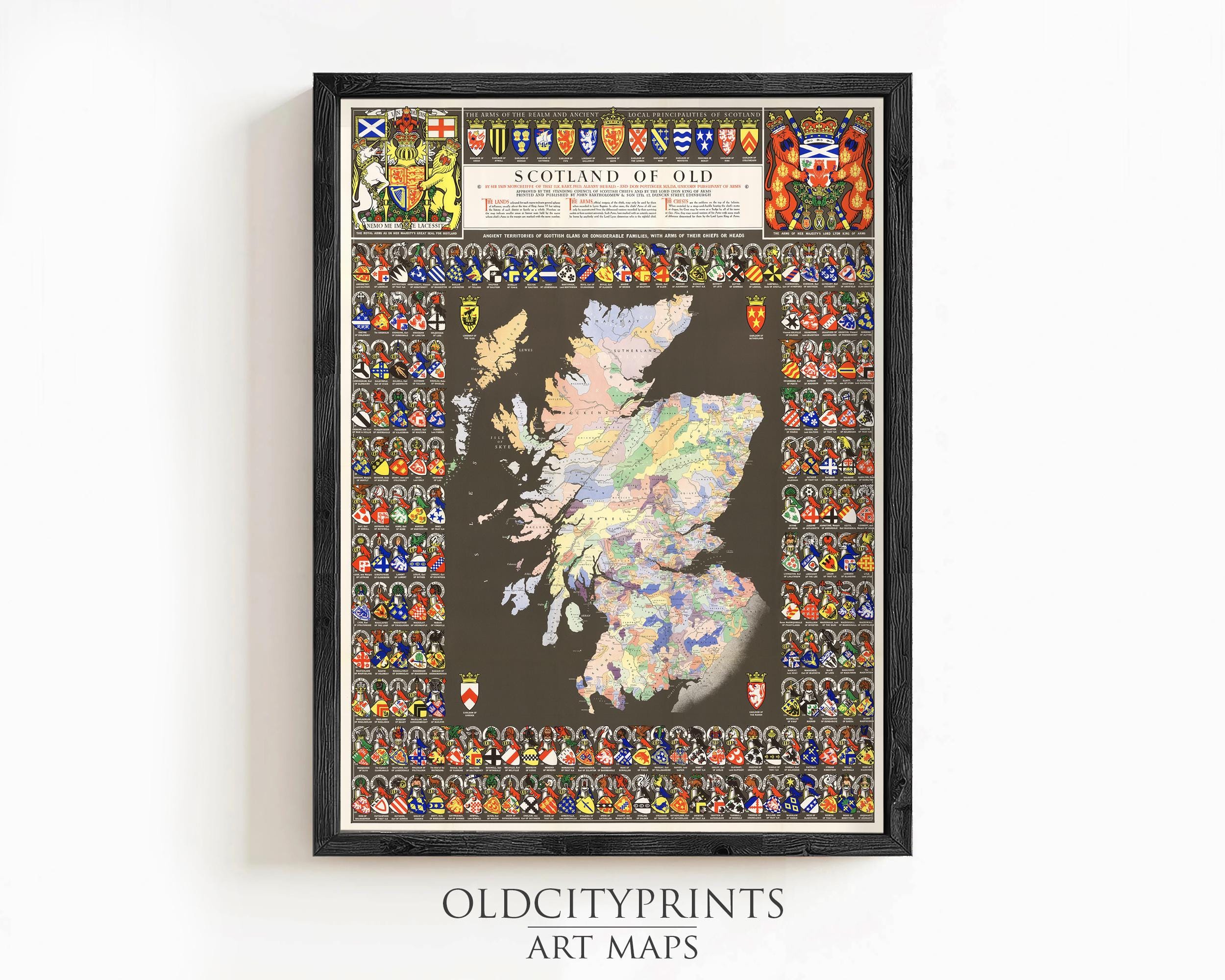 Scotland Clans Family Scottish Clan Map Poster Scotland Family Surnames | Vintage Map Wall Art Print | Large Map Print | Home Decor Wall Art