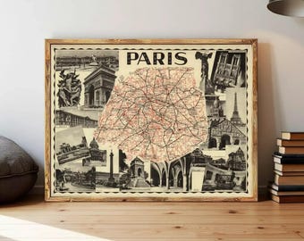 パリのヴィンテージ地図 1742年 パリの古地図 フランス 修復装飾