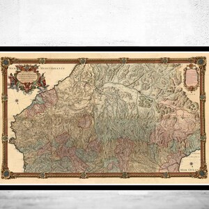 Old Map of Pyrenees Pirineus 1730 France Spain  | Vintage Map Wall Art Print | Large Map Print | Home Decor Wall Art