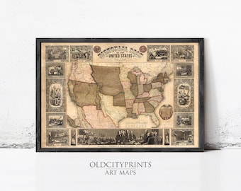 Old Map of United States of America 1849 USA Vintage Map | Wall Map Print | USA Wall Art Map
