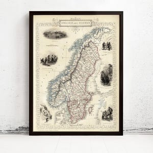 Old Map of Norway and Sweden 1851 Scandinavia Antique Baltic Sea Vintage Map | Vintage Map Wall Art Print | Large Map Print