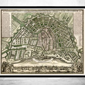 Old Map of Amsterdam Netherlands 1727 Vintage Map | Vintage Map Wall Art Print | Large Map Print | Home Decor Wall Art