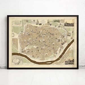 Old Map of Seville Sevilla Spain 1848 Vintage Map | Vintage Map Wall Art Print | Large Map Print | Home Decor Wall Art