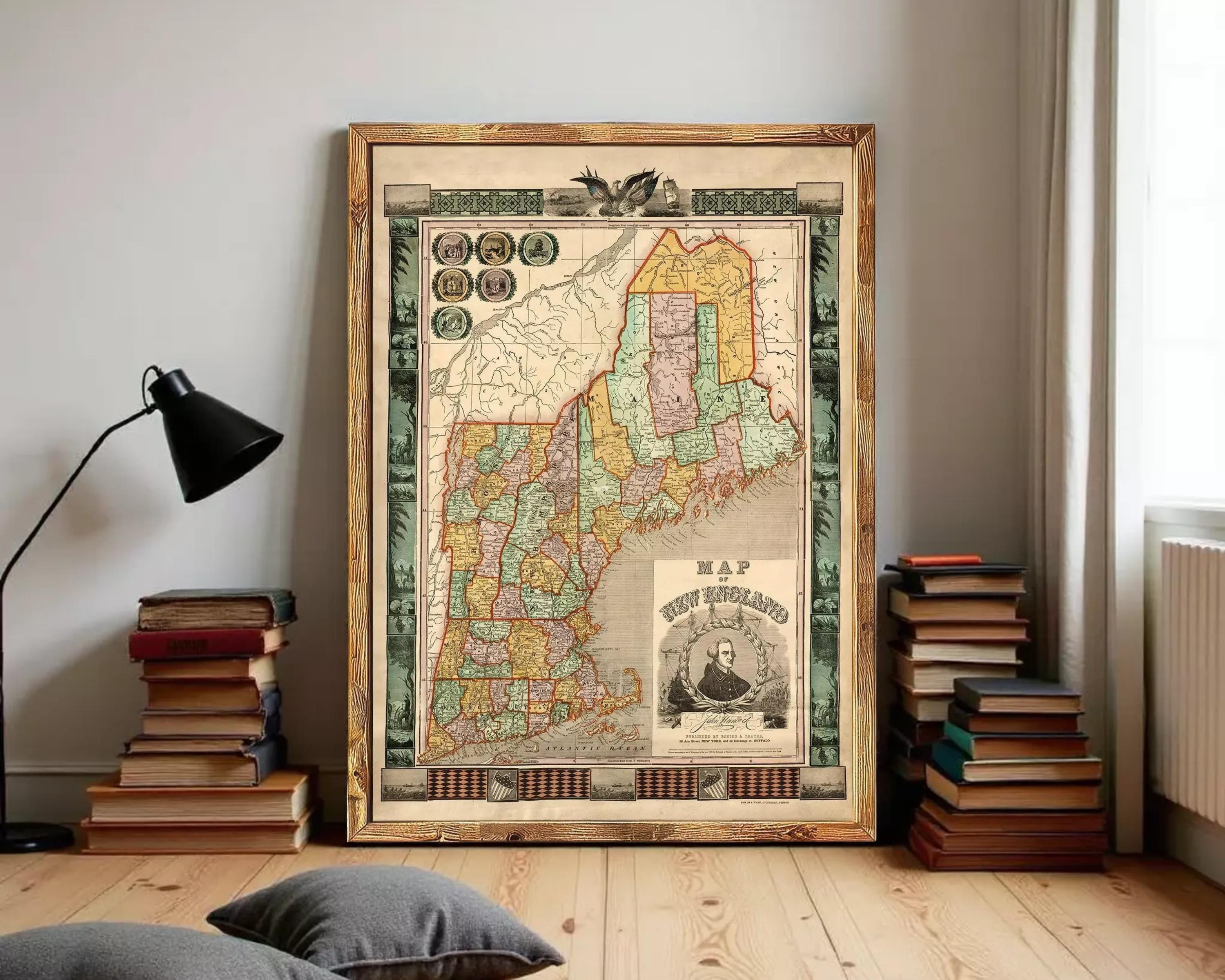 Old Map of New England 1847 Vintage Map of New England Vintage Map 