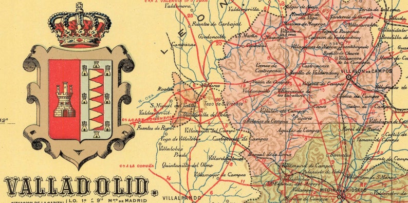 Alte Karte von Valladolid Region 1900 Spanien Espana ...