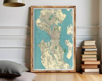 Seattle Washington Vintage Map 1924 | Antique City Wall Décor Art Print
