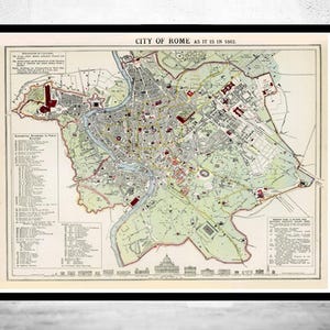 Old Map of Rome Italy 1883 Vintage Map of Rome | Vintage Map Wall Art Print | Large Map Print | Home Decor Wall Art