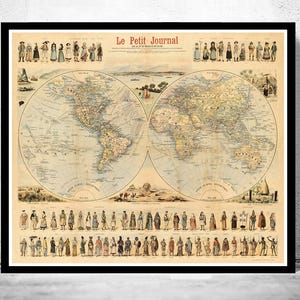 Vintage World Map Antique Atlas 1900 folklore map of the world  | World Map Gift World Map Print | Vintage World Map | World Map Wall Art