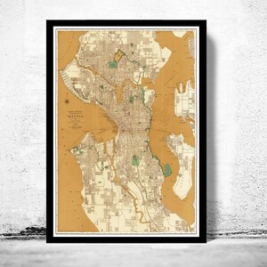 Old Map of Seattle Washington 1924 Seattle Vintage Map | Vintage Map Wall Art Print | Large Map Print | Home Decor Wall Art