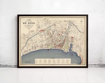 Old Map of Nice France 1882 Vintage Map  | Wall Map Print