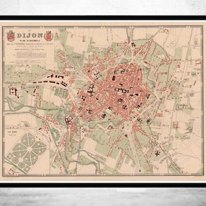 Old Map of Dijon France 1874 Vintage Map  | Vintage Map Wall Art Print | Large Map Print | Home Decor Wall Art