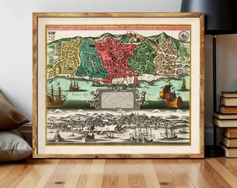 Old Map of Lisbon 1735 Lisboa Portugal Mapa Antigo  | Wall Map Print