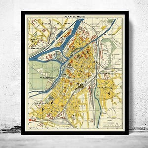 Old Map of Metz France 1936 Vintage Map | Vintage Map Wall Art Print | Large Map Print | Home Decor Wall Art