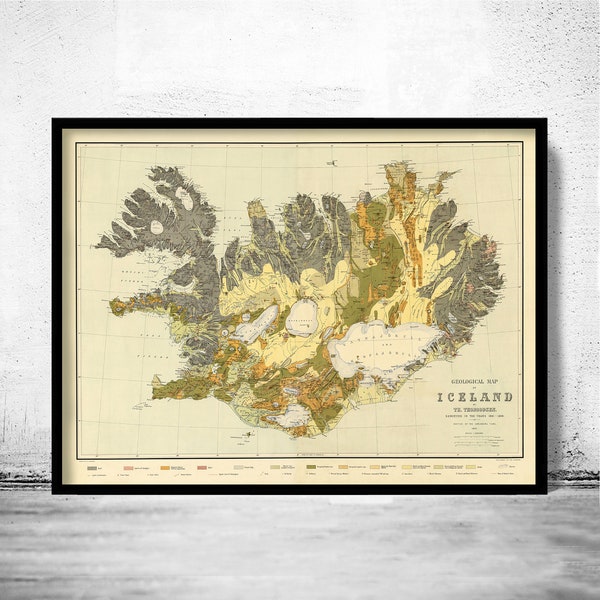 Old Map of Iceland islandia 1898 Geological map Vintage Map | Vintage Poster Wall Art Print | Wall Map Print |  Old Map Print