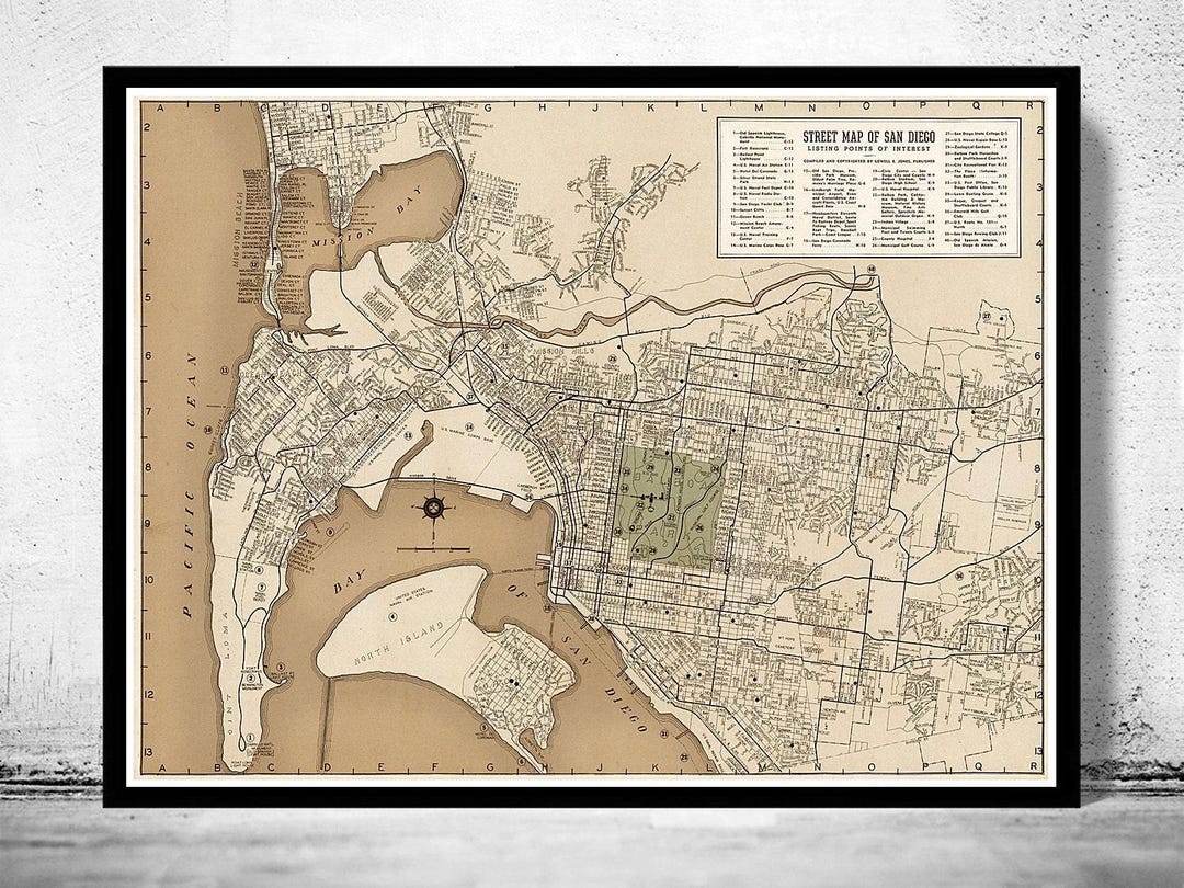 Old Map San Diego California 1935 | Vintage Map Wall Art Print | Large ...