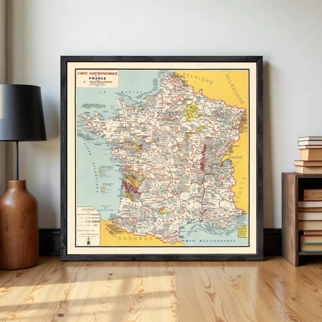 Old Map of France Gastronomy Vintage Poster | Wall Map Print - Etsy