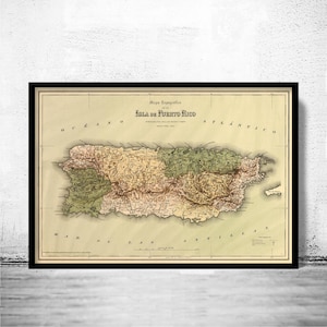 Vintage Old Map of Puerto Rico Island, 1886, Old Map  | Vintage Map Wall Art Print | Large Map Print | Home Decor Wall Art