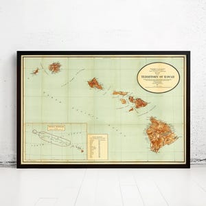 Old Map of Hawaii 1914 Hawaiian Islands Vintage Map | Vintage Map Wall Art Print | Large Map Print | Home Decor Wall Art