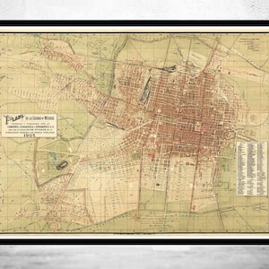 Old Map of Mexico City 1907 Vintage Map | Vintage Map Wall Art Print | Large Map Print | Home Decor Wall Art